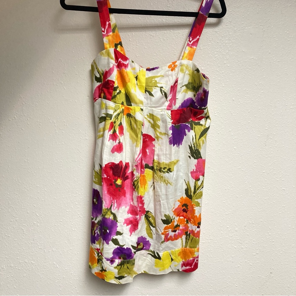 Forever 21 Women’s Pink and Yellow Bustier Tie Front Tank Top Floral Sz M Cotton